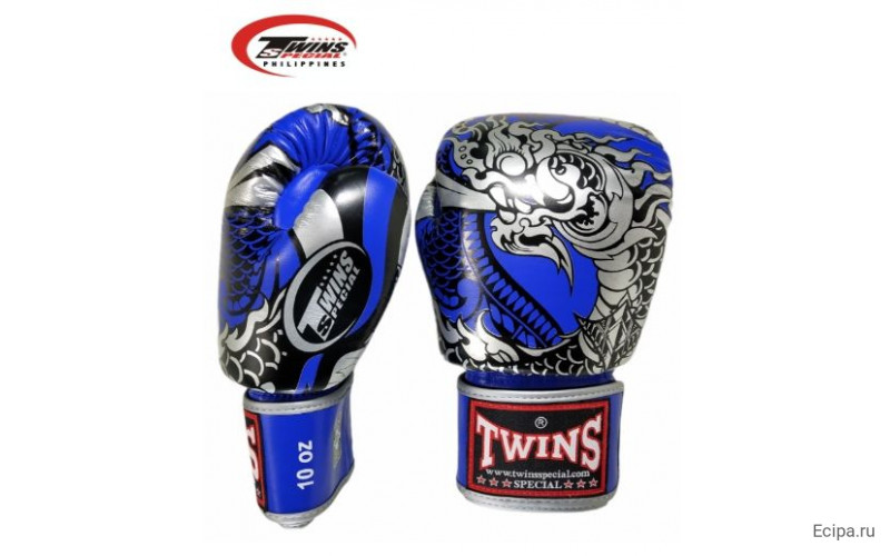 Боксерские перчатки Twins Special FBGVL3-52 Dragon blue silver 12 oz